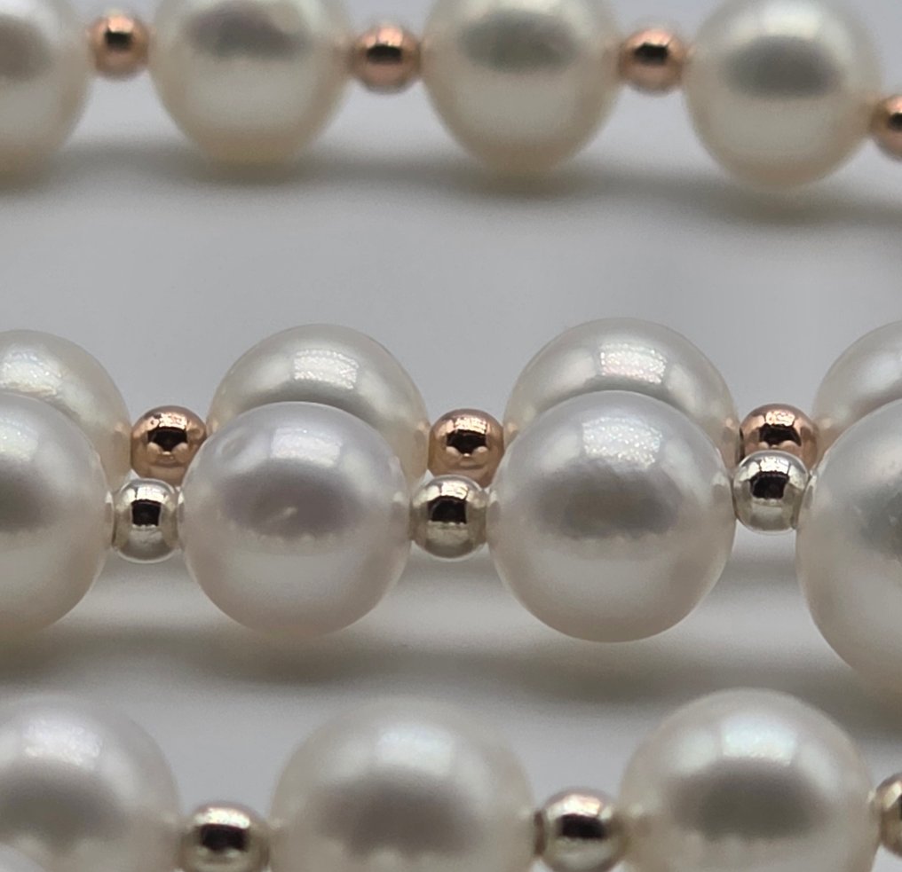 沒有保留價 - 頸鏈 - 18 克拉 白金, 黃金, 玫瑰金 珍珠 - 阿科雅珍珠直径从6.2到7.5 #1.0