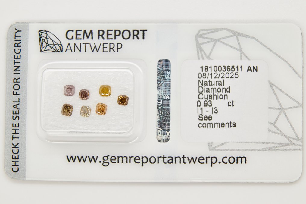 Ingen mindstepris - 7 pcs Diamant  (Natur)  - 0.93 ct - Pude - I1, I2, I3 - Gem Report Antwerp (GRA) #1.0