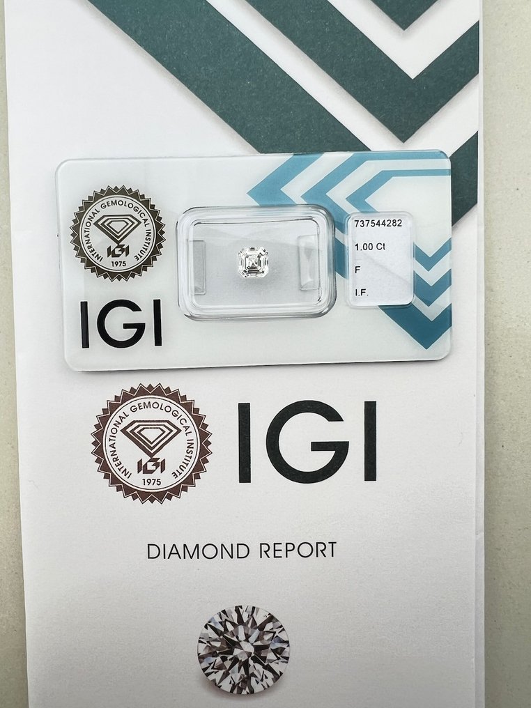Ingen mindstepris - 1 pcs Diamant  (Natur)  - 1.00 ct - Smaragd - F - IF - International Gemological Institute (IGI) #1.0