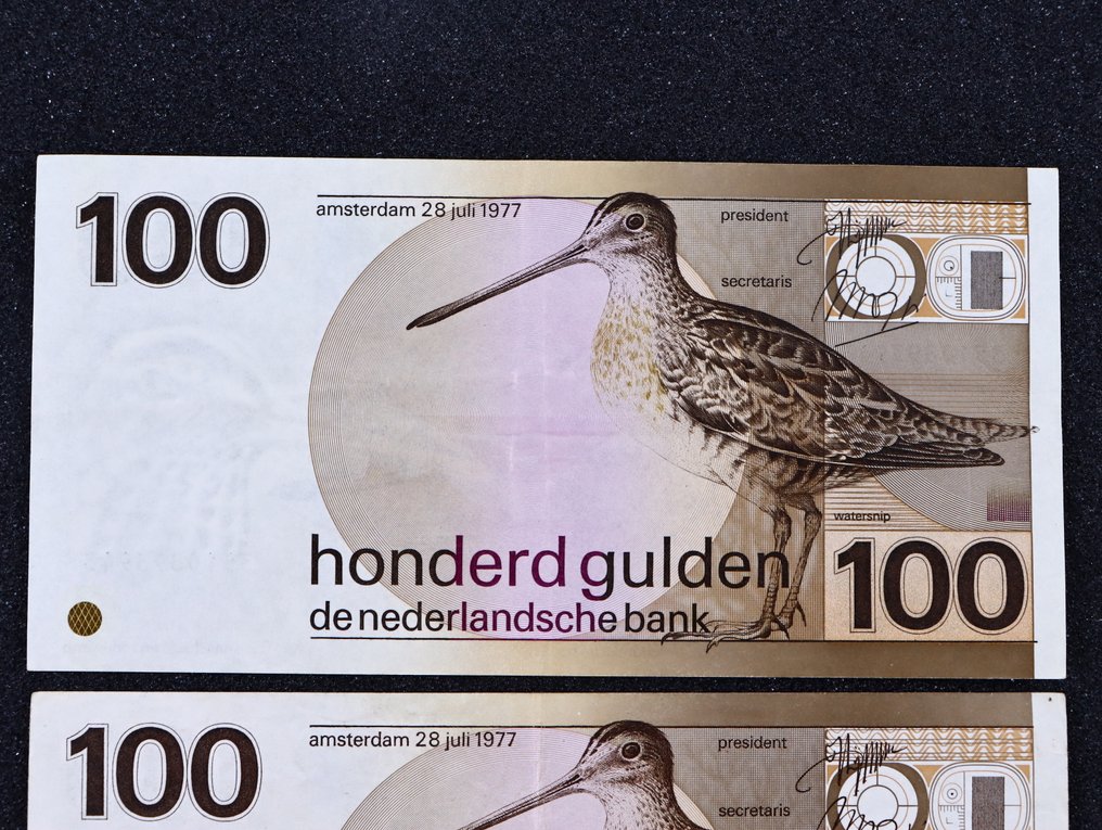 Netherlands. - 2 x 100 Gulden 1977 - "De Snip" - Pick 97  (No reserve price) #1.0