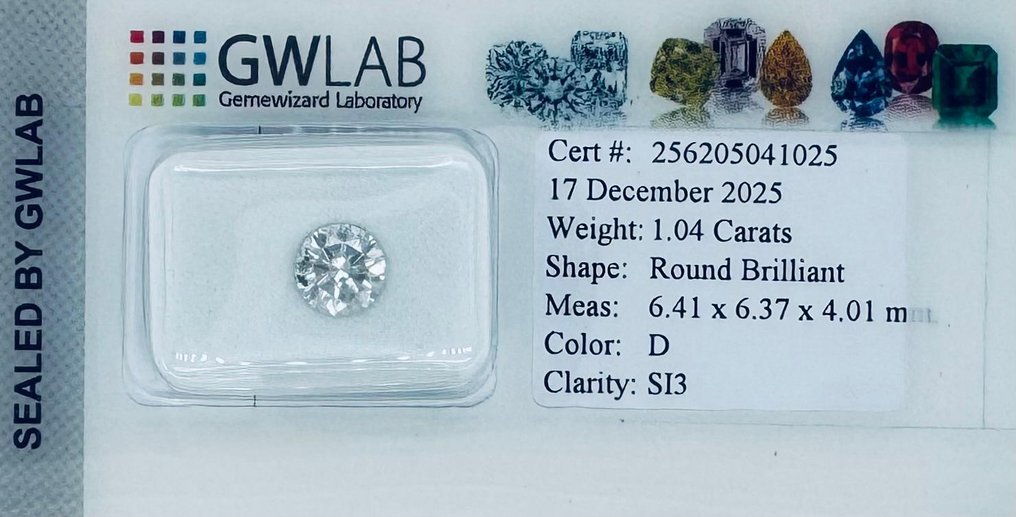 沒有保留價 - 1 pcs 鑽石  (天然)  - 1.04 ct - 圓形 - D (無色) - SI3 - Gemewizard Gemological Laboratory (GWLab) #1.0