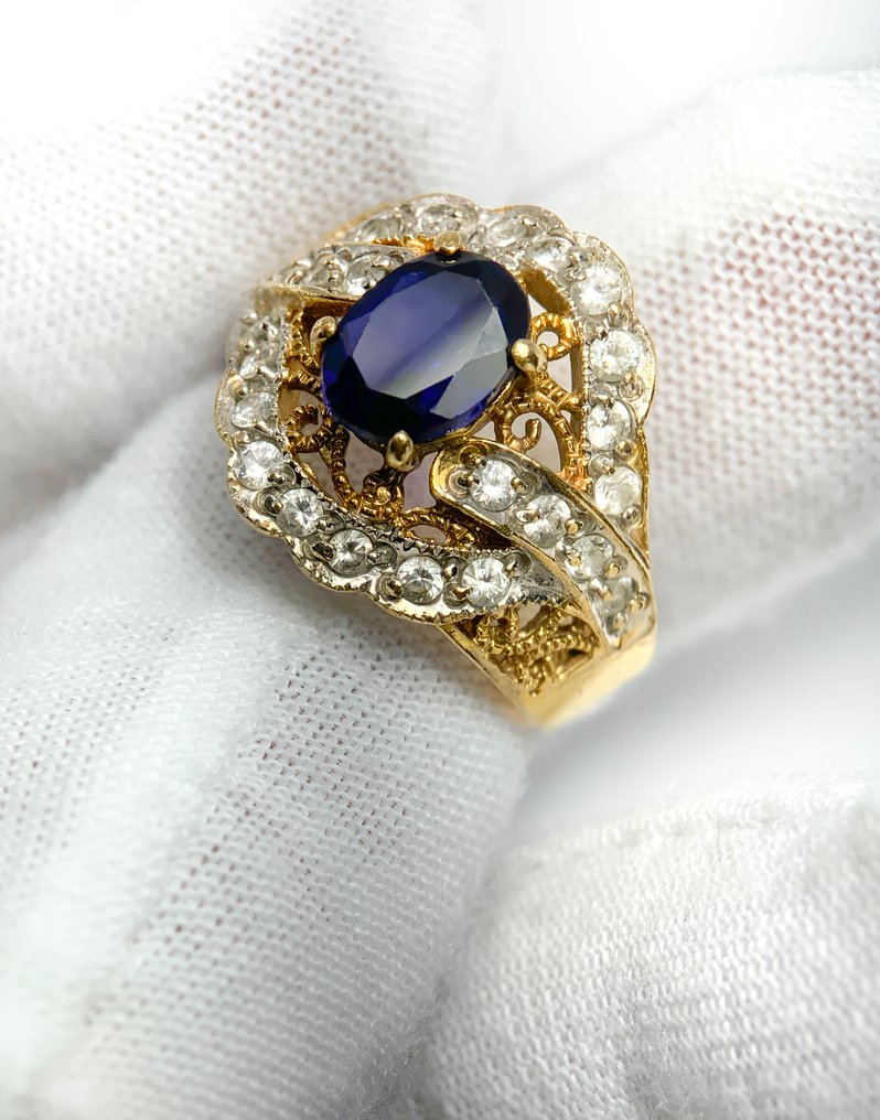 沒有保留價 - 戒指 包金 藍寶石 - 早18K镀金 Rin #3.2