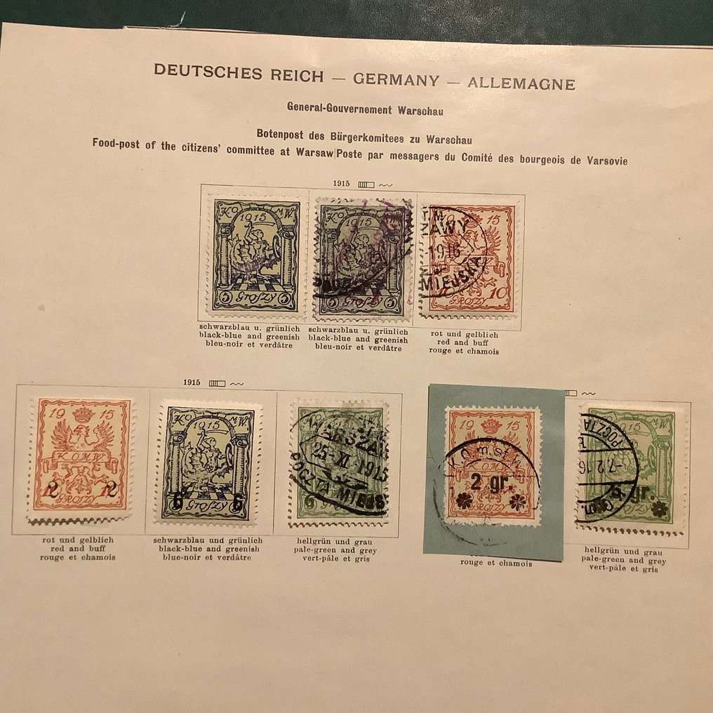 German Empire - Occupation of Poland (1914-1918) 1915/1917 - Full collection on album pages with the boat mail stamps. - Michel 1/15 #4.3