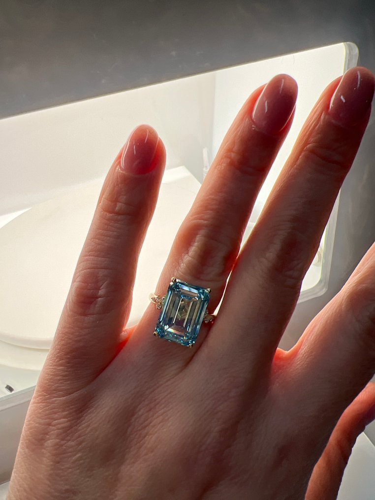 戒指 - 14K包金 黄金 -  10.30ct. tw. 蓝色 钻石 (彩色实验室培育钻石) - 钻石 #4.3