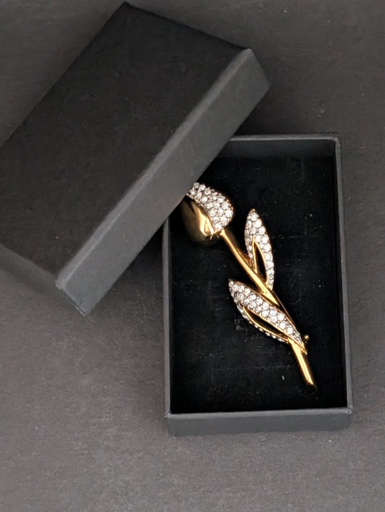 雕像, Broche tulp ingelegd met Swarovski stenen - 2.3 cm - 金屬, 铑金镀层 - 1990 #3.2