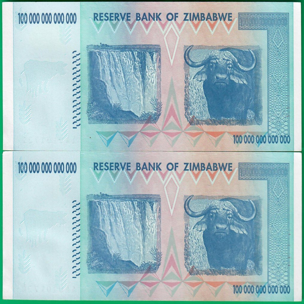 Zimbabwe. - 4 x 100 Trillion Dollars 2008 - Pick 91 - two genuine, two forgeries (No reserve price) #2.1