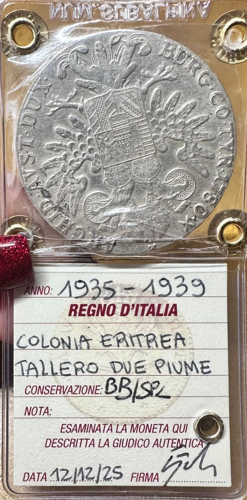 Italia, Eritreea. Vittorio Emanuele III. Tallero 1935/1939 “Due Piume"  (Fără preț de rezervă) #2.1