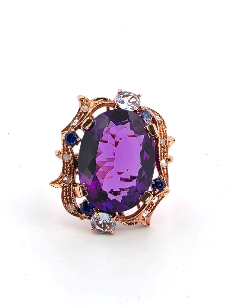 Sem preço de reserva - Anel - 9 kt. Ouro rosa, Prata Ametista - Topázio #1.0