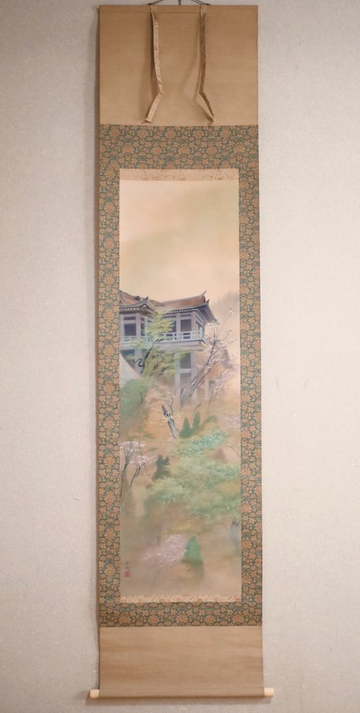 京都 Kyoto scenery - Spring at Kiyomizu Temple 清水寺 - hanging scroll - Handpainted on silk - Soki 宗樹 - Japan - Shōwa period (1926-1989) #1.0
