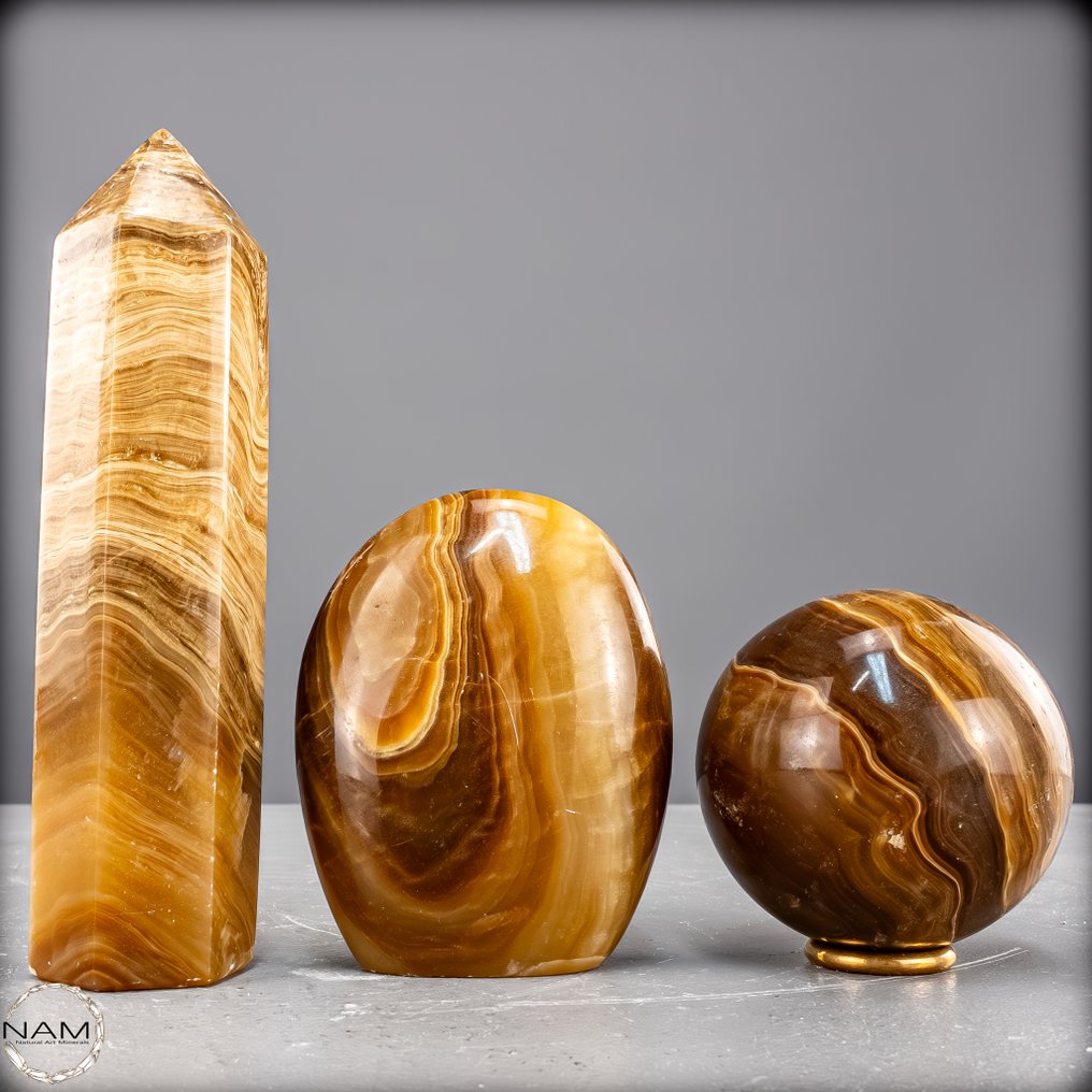 Αξιόλογο σετ αραγωνίτη – φυσική τέχνη σε ζεστούς γήινους και μέλι τόνους Ελεύθερα σχήματα- 1291.66 g - (3) #4.3