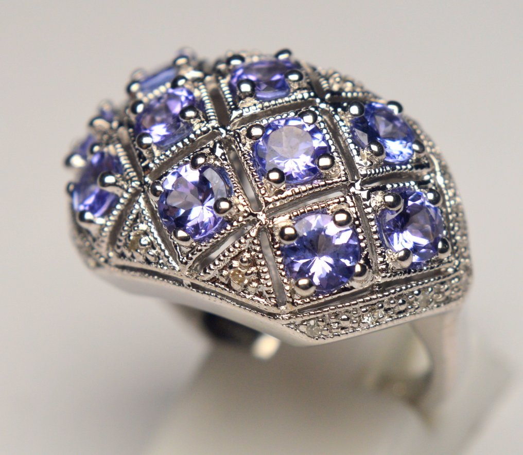 Ingen mindstepris - Ring 925 sølv Tanzanit - Diamant #2.1