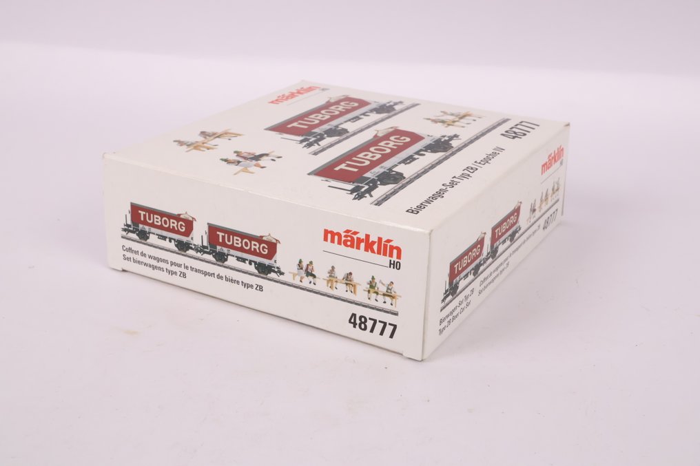 Märklin H0 - 48777 - Conjunto de vagones de tren de mercancías a escala (1) - Conjunto de vagones bicolor 'Tuborg' con figuras. - DSB #2.1