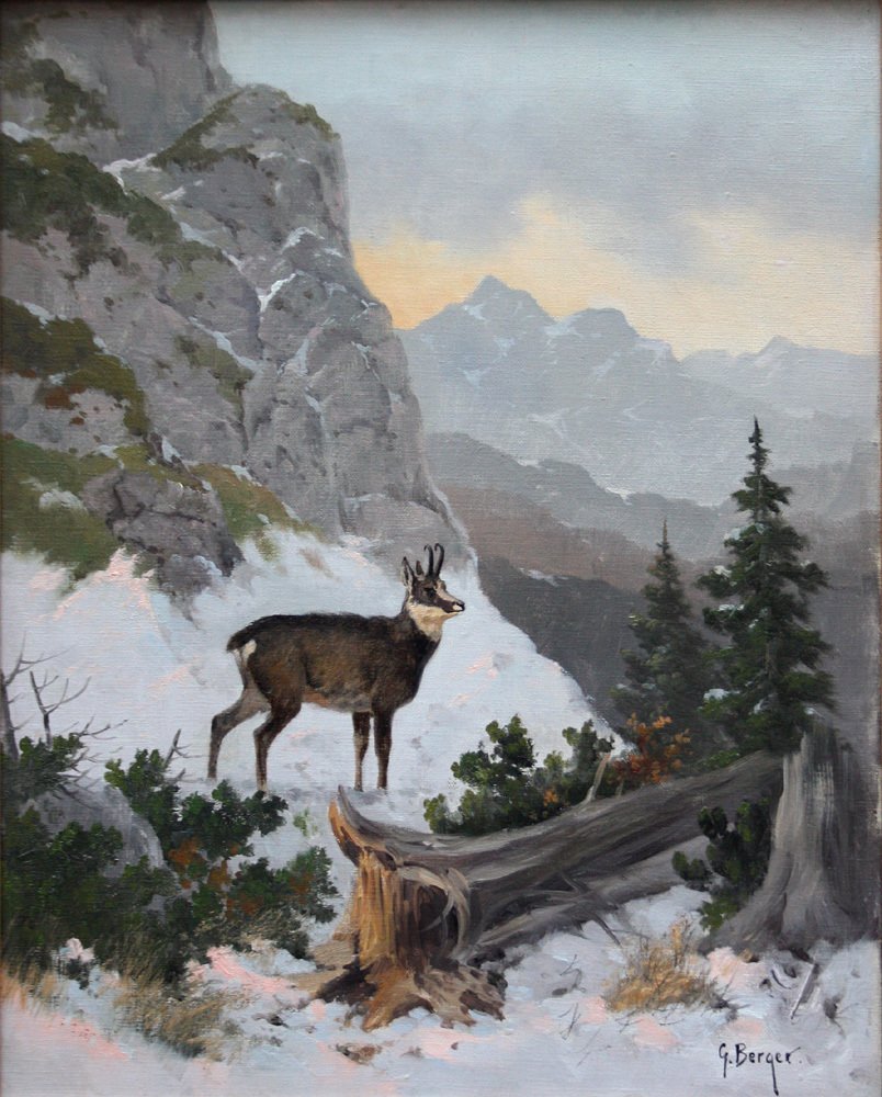 Georg Berger (1862-1942) - Alpine winter landscape with chamois #2.1