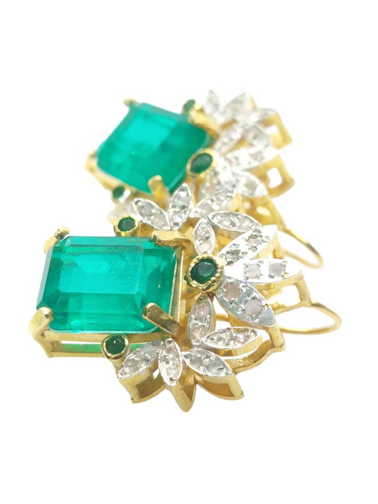 Senza prezzo di riserva - Orecchini - 9 kt Argento, Oro giallo Smeraldo - Pietre preziose miste #3.2