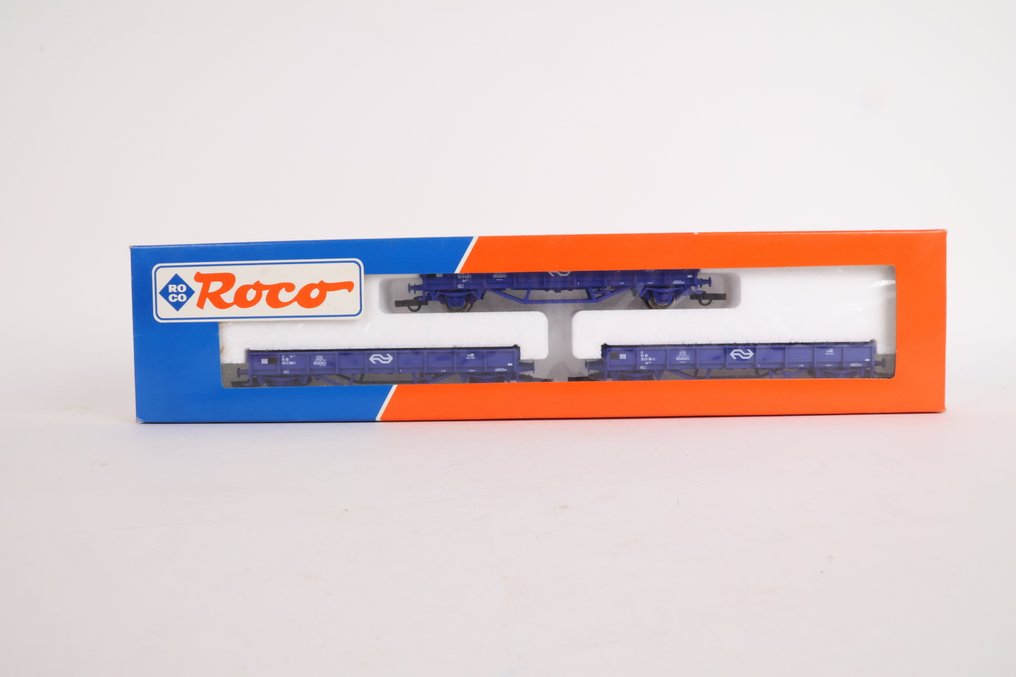 Roco H0 - 44084 - Modelltog godsvogn (1) - 3-delt sett med Platte wagens type Vs. - NS #1.0