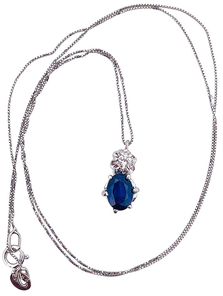 χωρίς τιμή ασφαλείας - Κολιέ - 18 καράτια Λευκός χρυσός Ζαφείρι - Διαμάντι #3.2