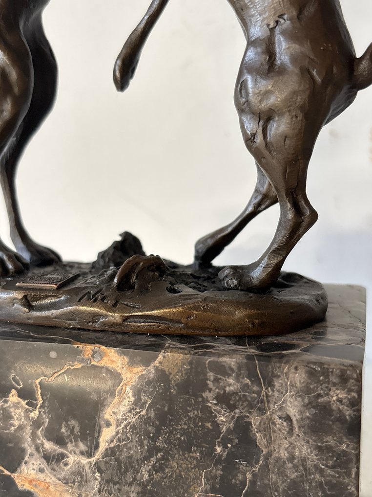 Statua, 2 Hazen die boxen - 24 cm - Bronzo #4.3