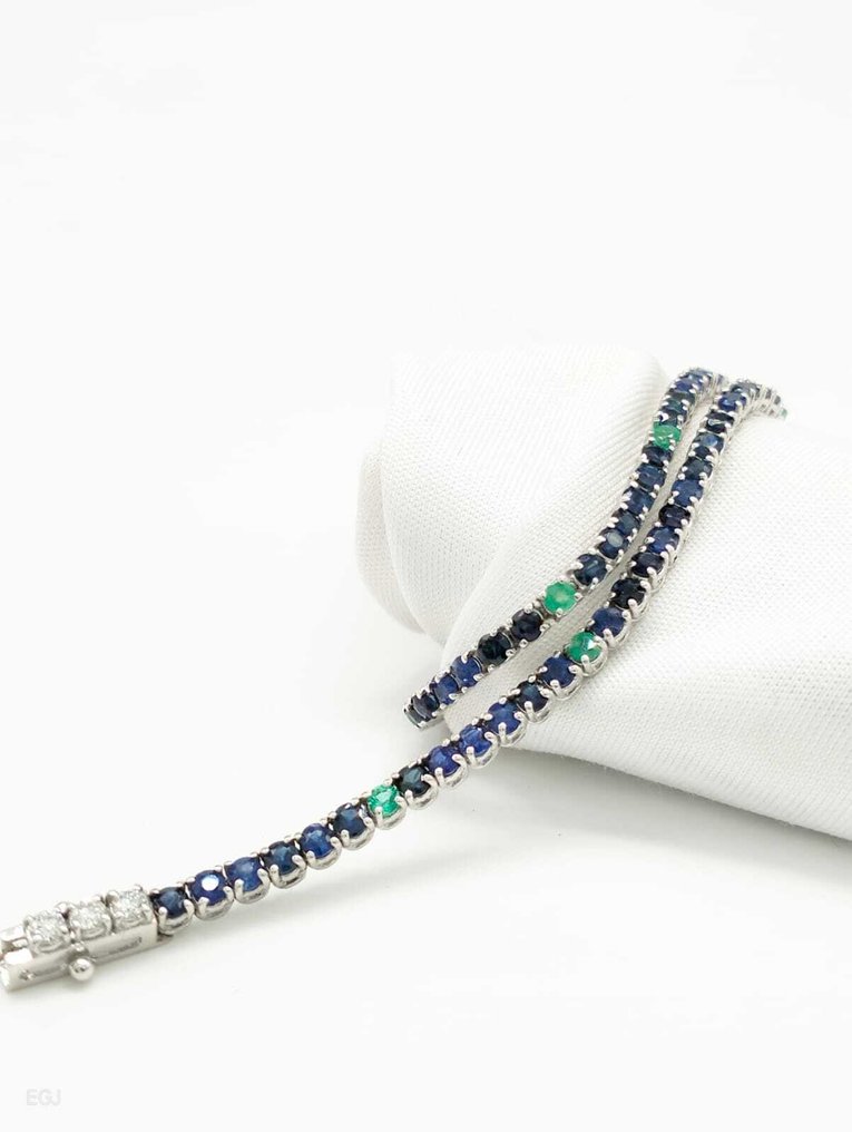 網球手鍊 - 18 克拉 白金 -  0.15ct. tw. 藍寶石 - 祖母綠 #1.0