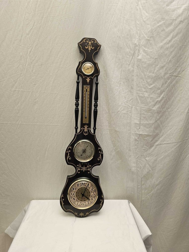 Wandbarometer met Klok en Thermometer - Barometer - Wood #1.0