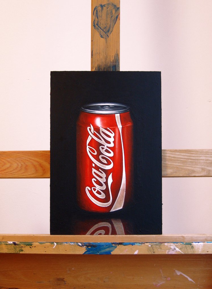 Gerard Boersma (1976) - Coca Cola Blikje (still life painting of Coca Cola can)- No Reserve #1.0