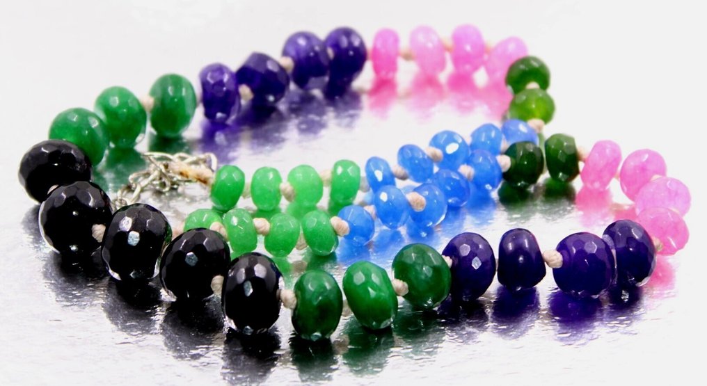 Πολύ όμορφο χειροποίητο κολιέ με πολύπλευρους χάντρες, όνυχας, σμαράγδια, τανζανίτες, αμέθηστους, Κοσμήματα- 56.5 g - (1) #4.3