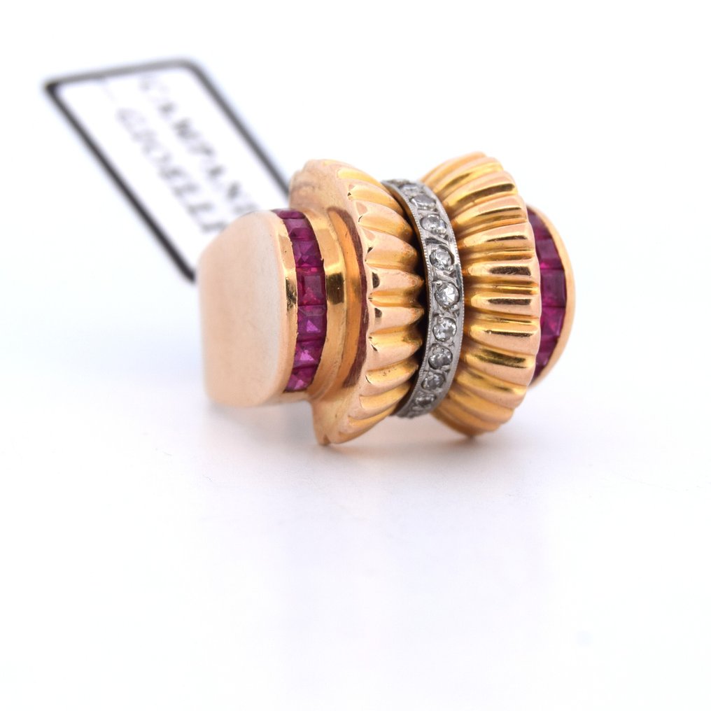 Βραδινό δαχτυλίδι - 18 καράτια Κίτρινο χρυσό -  0.62ct. tw. Διαμάντι (Φυσικό)  - Ρουμπίνι - Έτος '20 #3.2