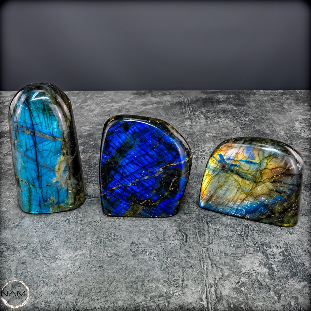 Um conjunto de formas livres únicas de Labradorit – Jogo de cores mágico e transformação poderosa- 1528.67 g - (3) #1.0