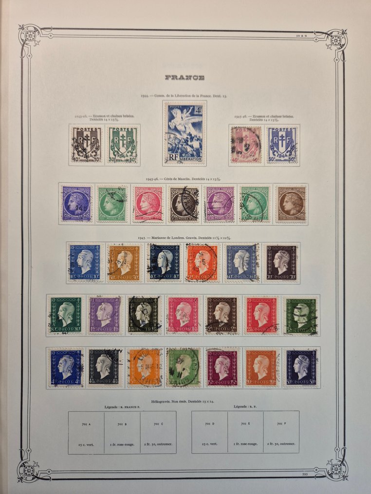 法国 1945/1980 - 完整收藏，从编号669到1229的全新*及已邮戳邮票，装在一本‘尊贵收藏册’中。非常精彩。 - Yvert #3.2