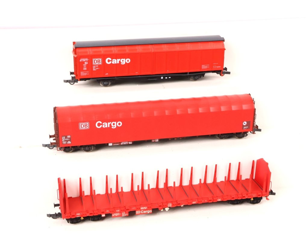 Piko, Roco H0轨 - 模型火车货运车厢 (3) - 三辆货车，其中包括一辆带槽货车。 - DB Cargo #1.0