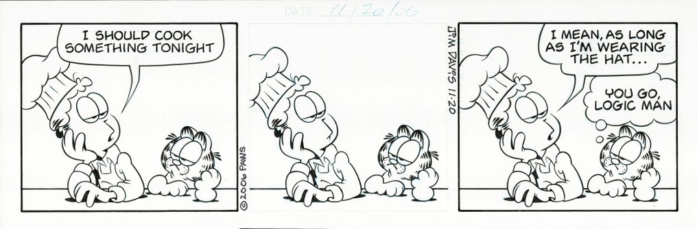 Jim Davis – Original Tinten-Kunstwerk (11.20.2006) - Garfield Daily Strip - Hand Signed #3.2