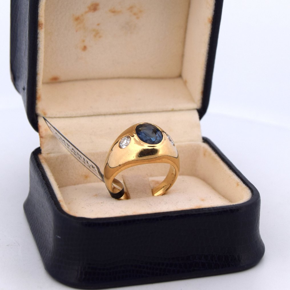 Cocktail戒指 - 18 克拉 黃金 藍寶石 - 鉆石 #1.0