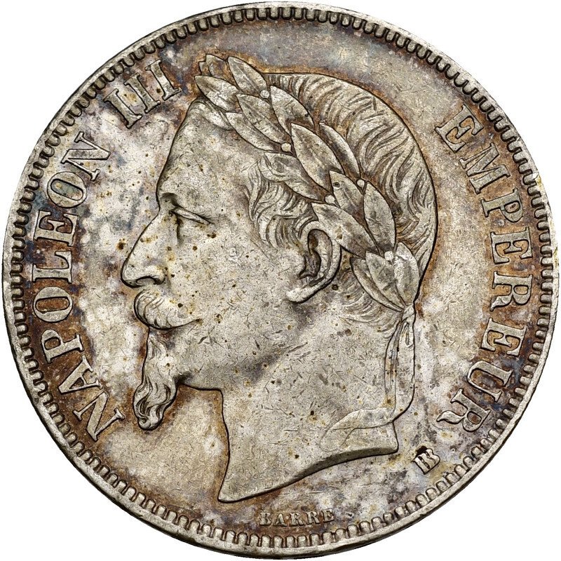 Frankrig. Napoléon III. 5 Francs 1868-BB, Strasbourg  (Ingen mindstepris) #1.0