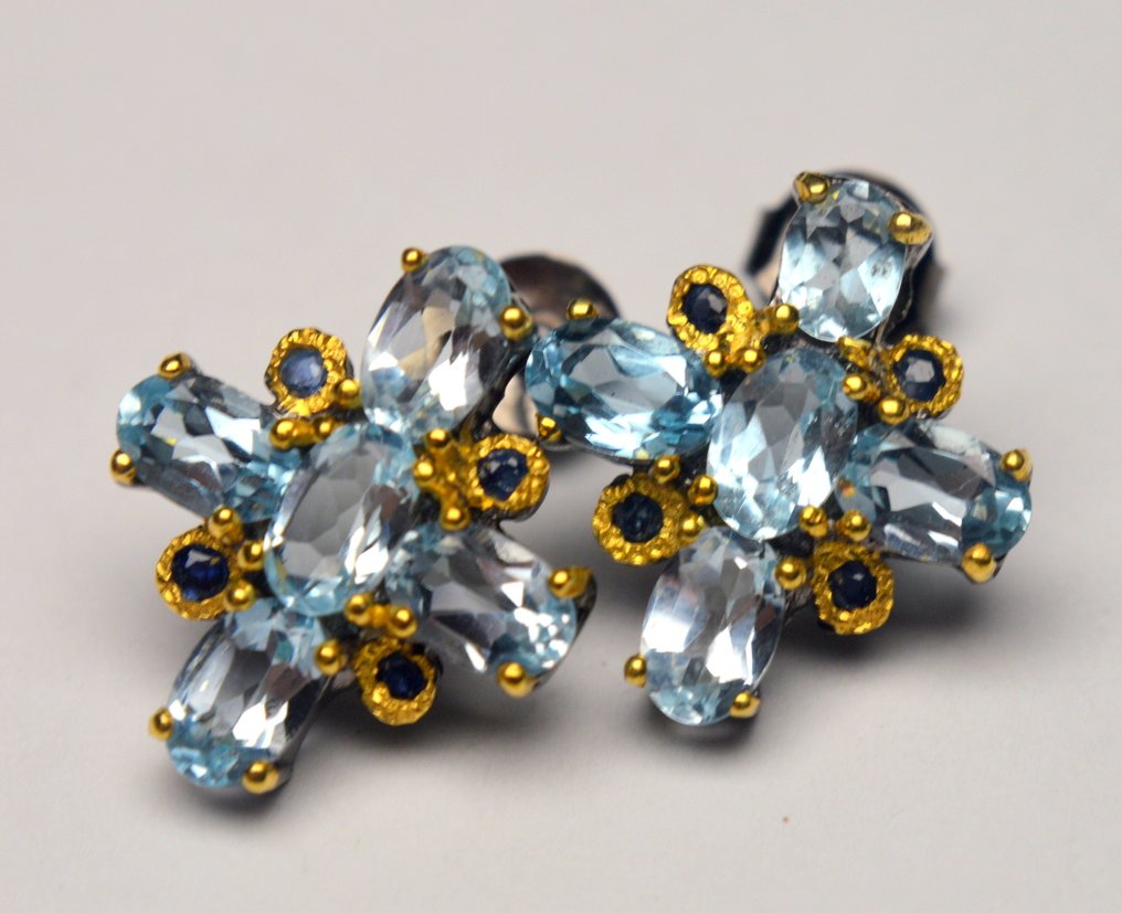 χωρίς τιμή ασφαλείας - Σκουλαρίκια Ασήμι 925 Ακουαμαρίνης - Ζαφείρι - 5,00 κατ. #1.0