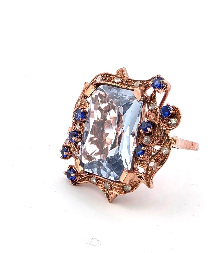 Ohne mindestpreis - Ring - 9 Kt Roségold, Silber Topas - Saphir #2.1