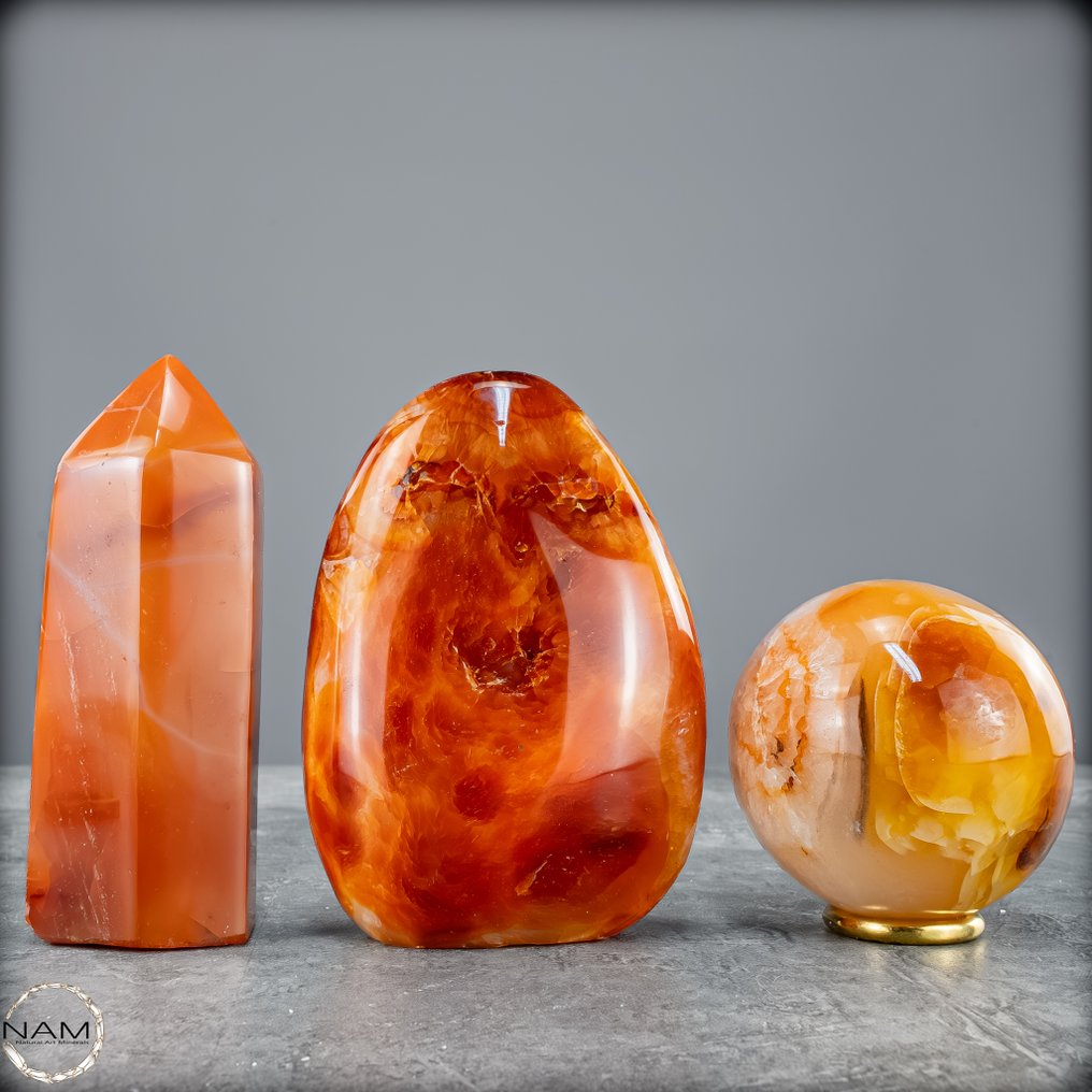 火与激情 独特的红玉髓套装,充满生命力- 884.78 g - (3) #1.0