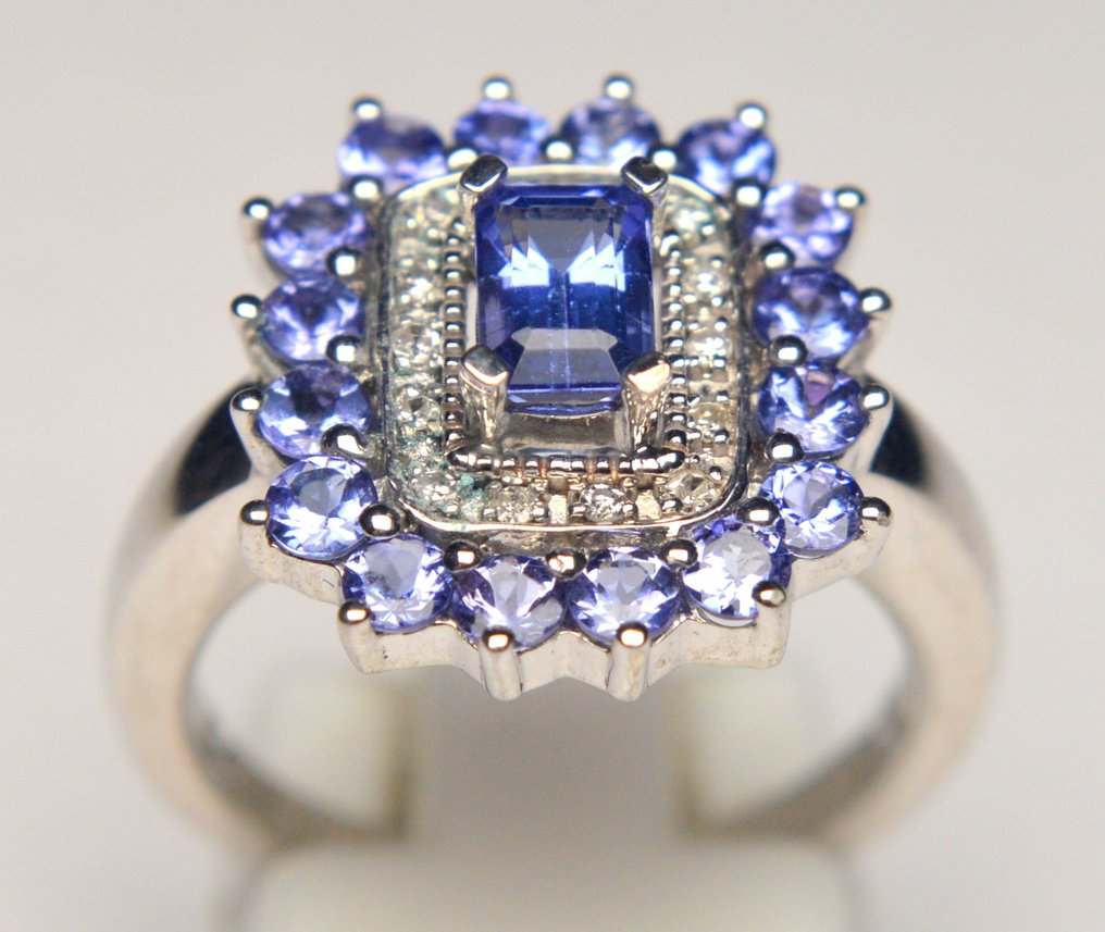 χωρίς τιμή ασφαλείας - Δαχτυλίδι 585 λευκόχρυσο, 925 ασήμι Τανζανίτης - Διαμάντι #2.1