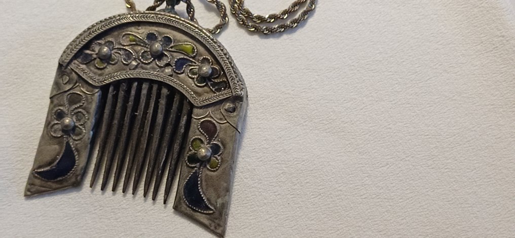 带吊坠的发梳 - 银, 搪瓷 - 中国 - 20世纪 #2.1