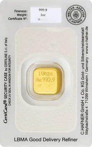 1 Troy Ounce - 金色 .999 - C. Hafner - 已封口& 包括證書 #2.1