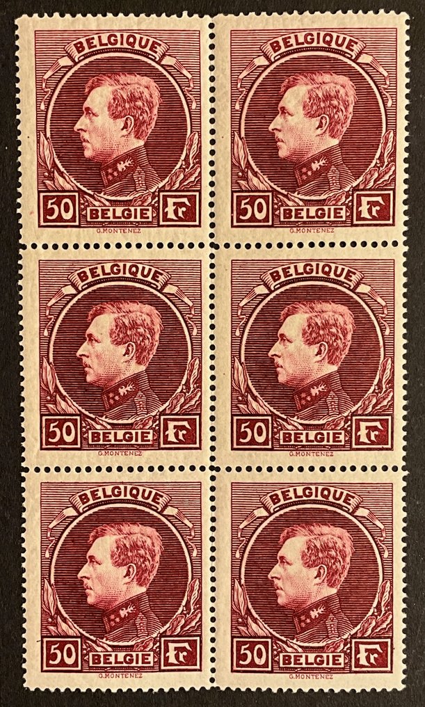 Βέλγιο 1929 - Αλμπέρ I - Grote Montenez - 3 πρόσθετες αποχρώσεις σε μπλοκ των 4 και 6. - OBP/COB 291 B/C/D - o.a. met Certificaat #4.3