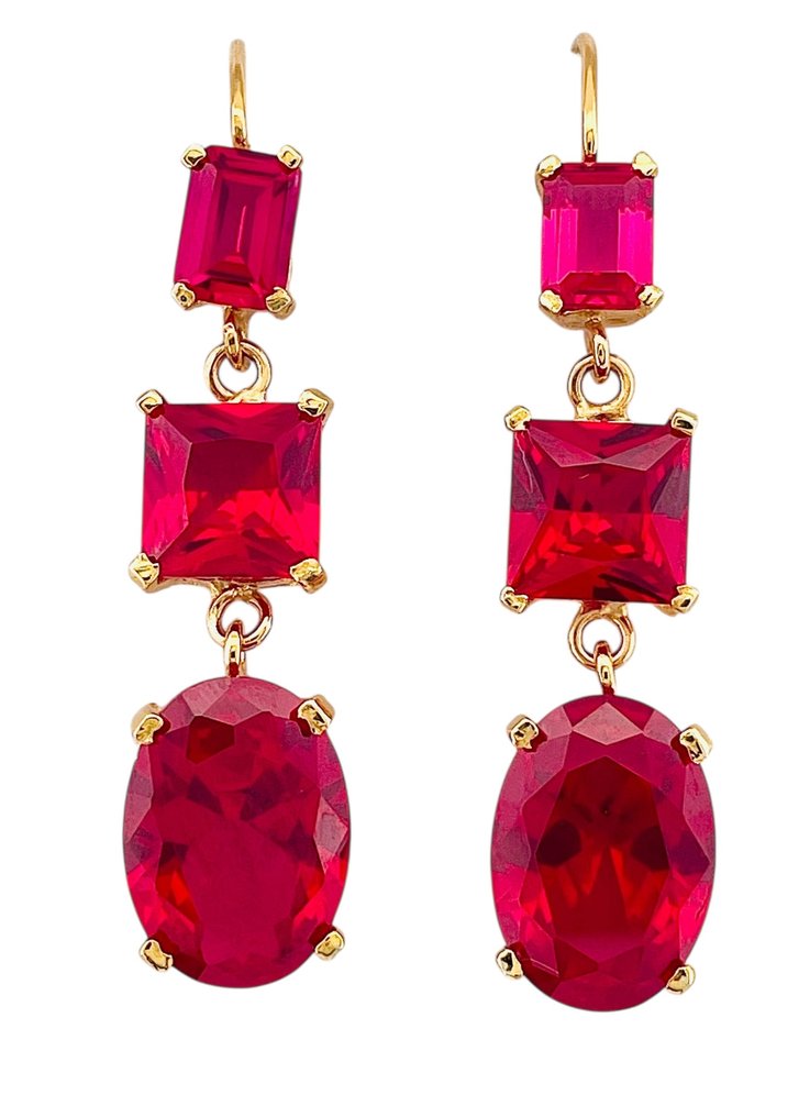 Ingen mindstepris - Øreringe - 9 kt. Gulguld, Sølv Rubin #1.0