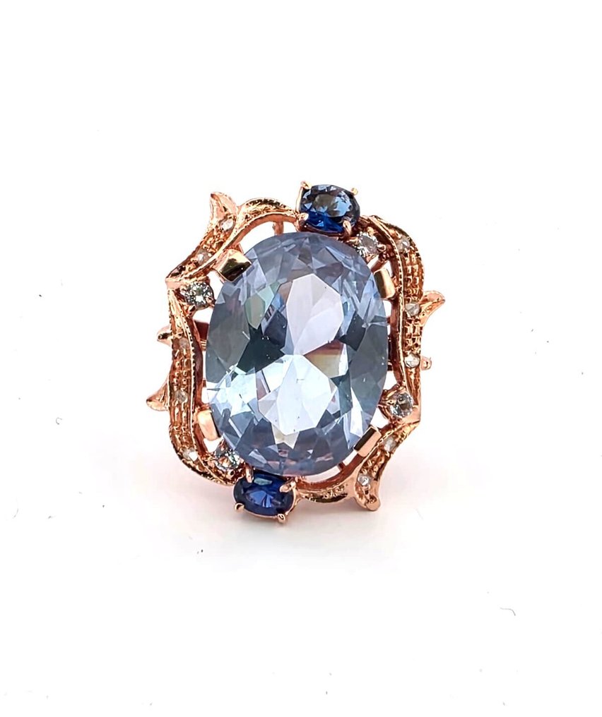 χωρίς τιμή ασφαλείας - Δαχτυλίδι - 9 kt. Ροζ χρυσό, Ασημί Τοπάζιο - Ζαφείρι #1.0