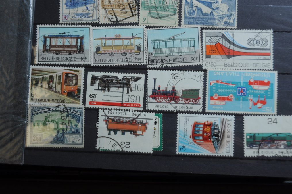 Thematic  - Theme collections Trains, Ships, and Fish with series, blocks, postmarks, and more in stock books #3.2