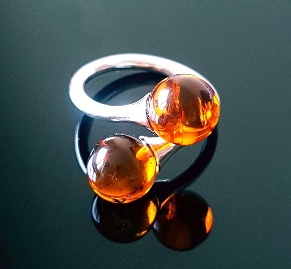 Unique Natural Baltic Amber Ring - Silver - Amber  (No reserve price) #3.2