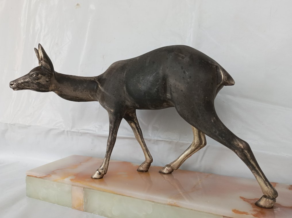 Irénée Rochard - Szobor, Biche - 23 cm - Ötvözet, Márvány - 1930 #2.1