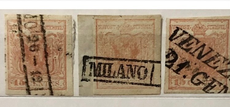 Αυστρία 1850/1851 - Αυστρία Λομβαρδία Βενετία 15 σεντ II τύπος 1851 χρησιμοποιημένα 9 δείγματα κατάλογος sassone €1350 #1.0
