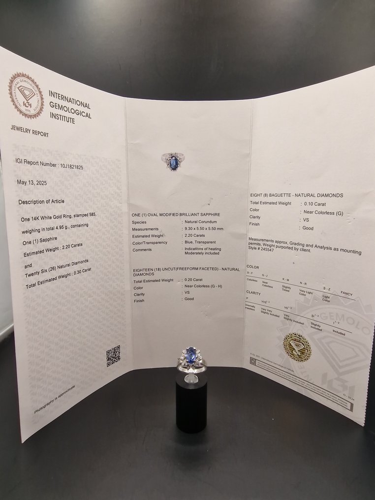 χωρίς τιμή ασφαλείας - Δαχτυλίδι - 14 καράτια Λευκός χρυσός - 2.50ct. tw. Ζαφείρι - Διαμάντι #1.0