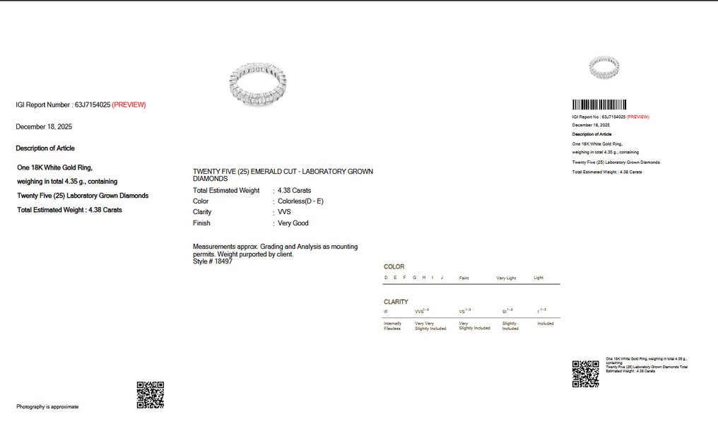 χωρίς τιμή ασφαλείας - Δαχτυλίδι αιωνιότητας - 18 καράτια Λευκός χρυσός - 4.38ct. tw. Διαμάντι (Εργαστηριακής καλλιέργειας) - Eternity IGI #1.0