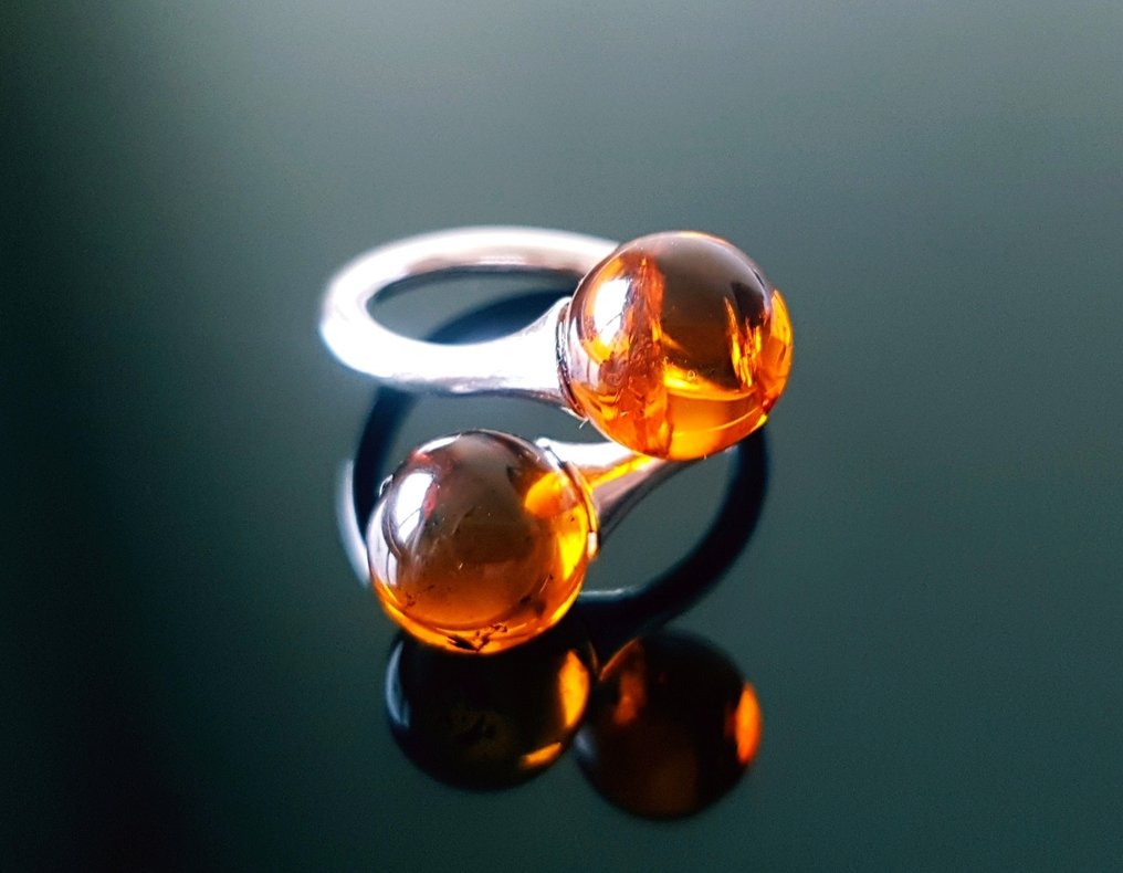 Unique Natural Baltic Amber Ring - Silver - Amber  (No reserve price) #2.1