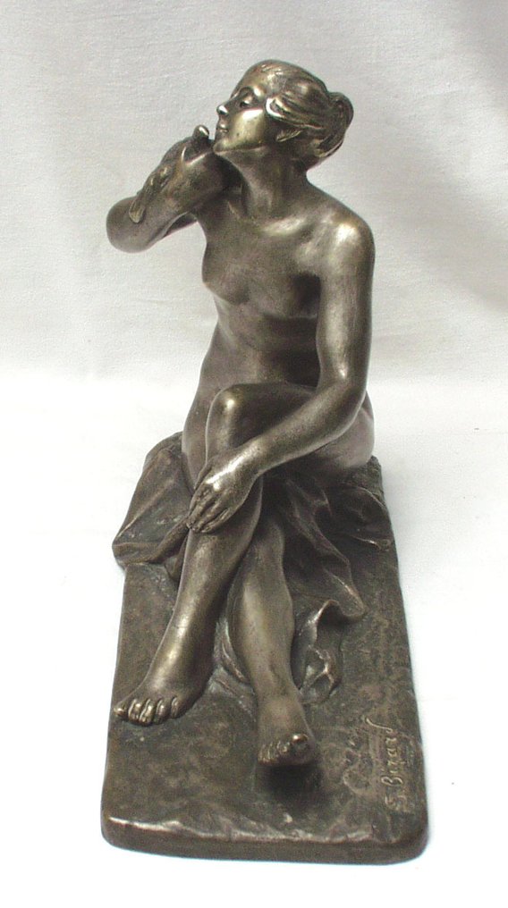 S. Bizard - Sculpture, Naakte vrouw met duif - 20 cm - Silver-plated bronze #3.2