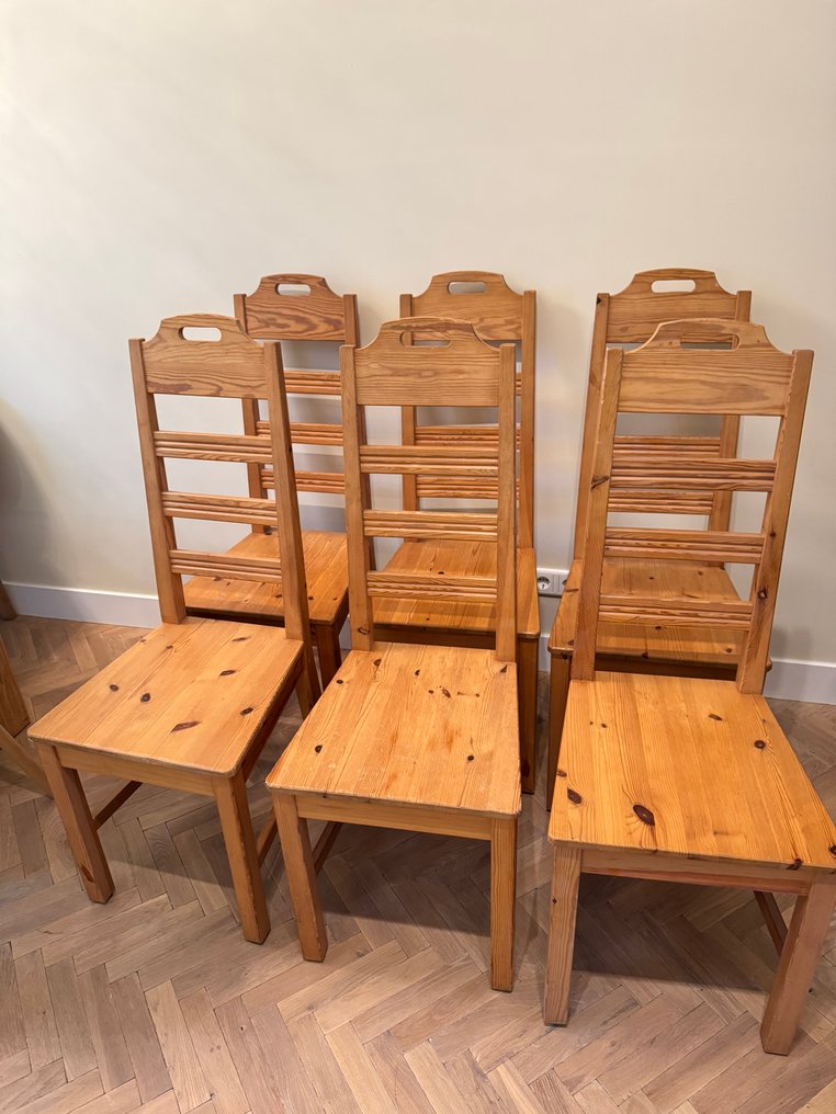 Sedia da pranzo - Seduta con schienale a scaletta alta e maniglia integrata - legno di acero - Set di sei sedie da pranzo in legno massiccio di pino con schienale alto a scala #2.1